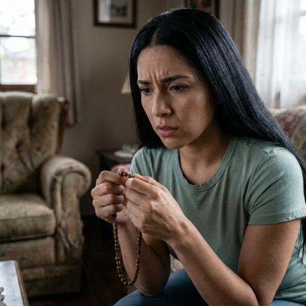 Maria holding rosary beads